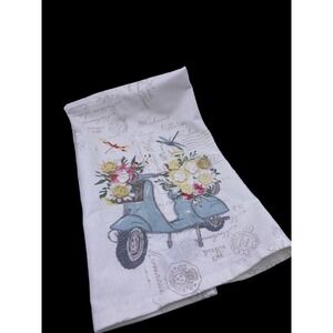 Rachel Ashwell The Prairie Tea Towel Scooter Floral Flowers French Script 28x20